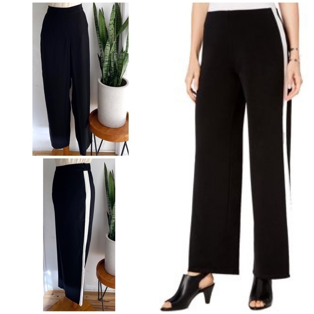 EUC Soft Surroundings Pinstriped Wide Legs Black Business Casual Trouser Pant 1X